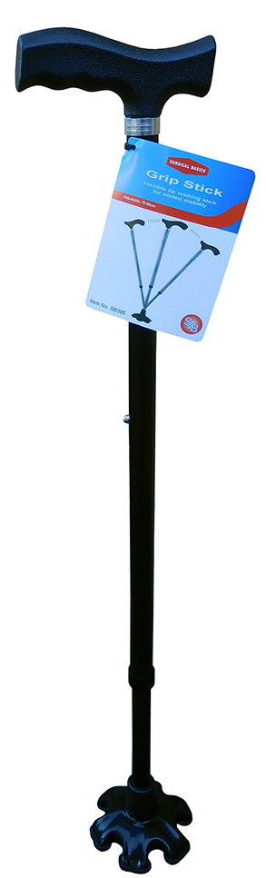 Surgical Basics Walking Stick Grip Stick Black Self Standing Adjustable 75-98cm