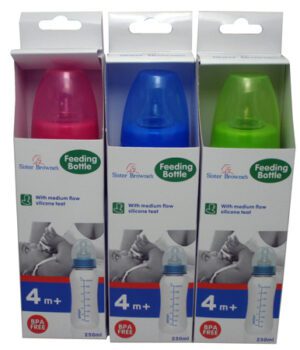 Sister Brownes Bpa Free Bottle Silcone Teat 250ml (3 Colours)