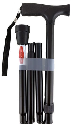 Surgical Basics Walking Stick Black Folding Adjustable Soft Grip Handle 83-95cm