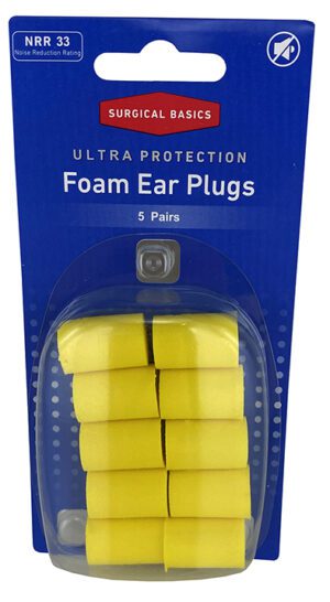 Surgical Basics Foam Straight Ear Plugs Nrr33 (5 Pairs)