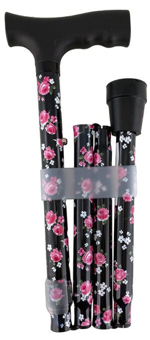 Surgical Basics Walking Stick Rose Design Folding Adjustable 83-95cm