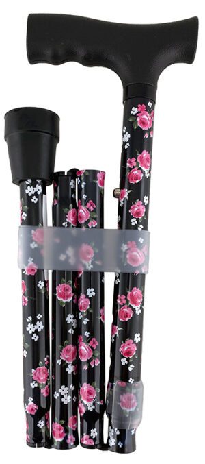 Surgical Basics Walking Stick Rose Design Folding Adjustable 73-85cm