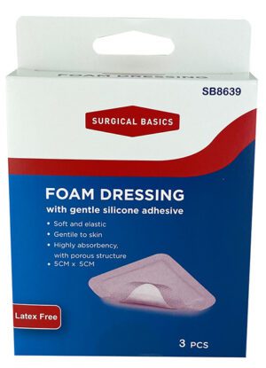 Surgical Basics Foam Dressing Silicone Adhesive 5 X 5cm 3 Pack