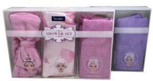Shower Set 3pce Cap/head Band/turban Pink Or Purple