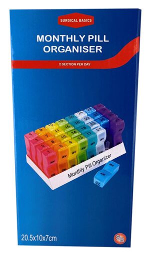 Surgical Basics Monthly Pill Organiser Daily Am/pm Removable Sections 20.5x40x7cm
