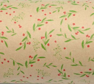 Xmas Paper Roll Holly On Kraft 50cm X 50m