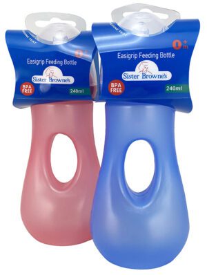 Sister Brownes Easy Grip Baby Bottle 240ml (pink/blue)