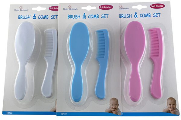 Sister Brownes Brush & Comb Set  (pink/blue/white)
