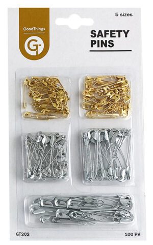 Safety Pins 5 Sizes Gold & Silver 100 Pk