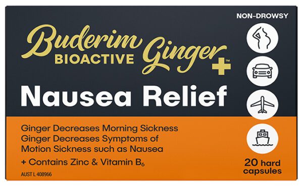 Buderim Bioactive Ginger + Nausea Relief Capsules 20 Pack