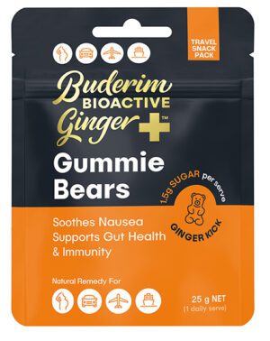 Buderim Bioactive Ginger Gummy Bears Travel Pouch 25g