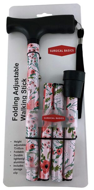 Walking Stick Satin Poppy Folding Adjustable 73-85cm
