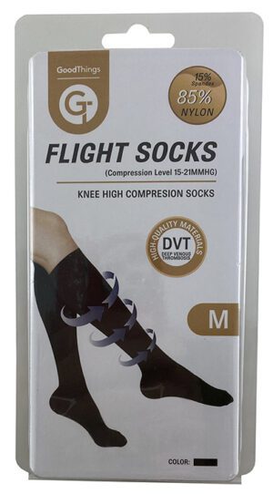 Travel Flight Socks Knee High Black Medium 1pr