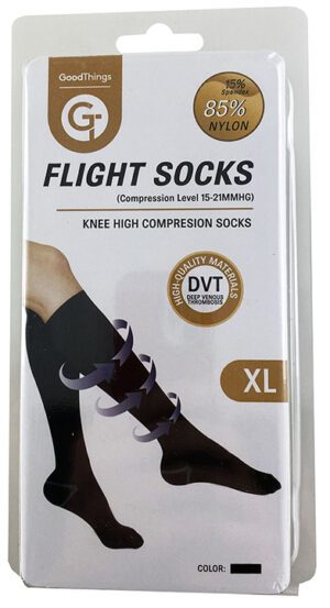 Travel Flight Socks Knee High Black Extra Large 1 Pair