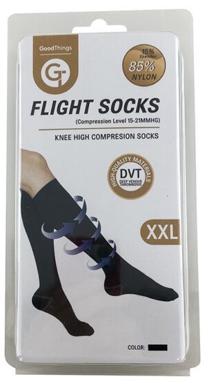 Travel Flight Socks Knee High Black Xxl 1pr