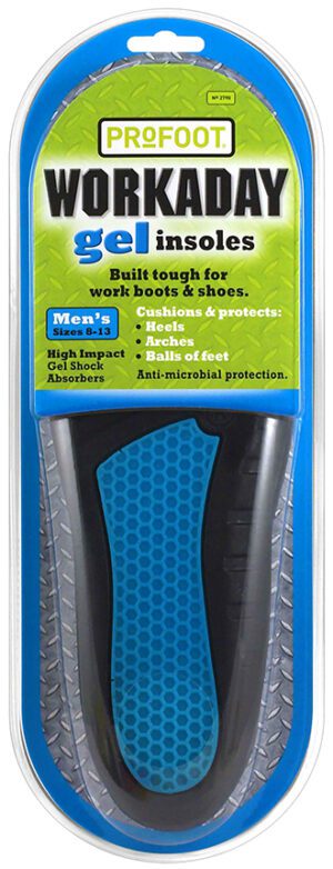 Profoot Workaday High Impact Gel Insoles Size 8-14 - Cushions And Protects Heels Arches & Balls Of Feet. Built Tough For Work Boots & Shoes
