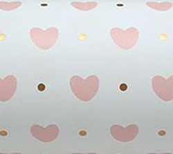 Paper Roll Pink Hearts & Gold Dots On White 50cm X 50m