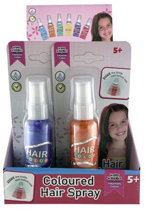 Coloured Hair Spray (water Based) 48ml (6 Colours) Display Of 12 - Water Washable Cleanup