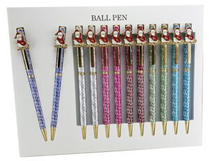 Xmas Diamond Cut Santa Pen (6 Colours) Display Of 12