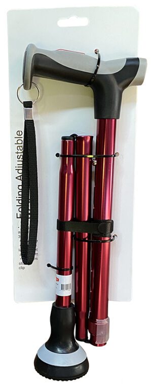 Walking Stick Red Fld Adj With Cushion Tip 77-98cm