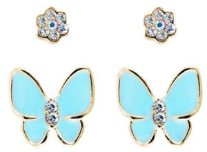 Gold Stud  Butterfly Enamel (2 Pairs)