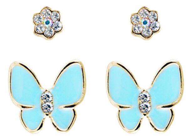 Gold Stud  Butterfly Enamel (2 Pairs)