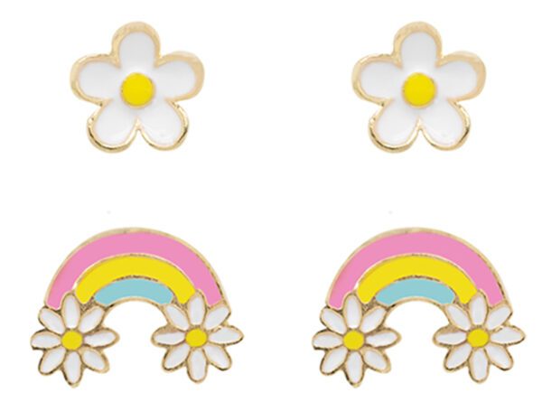 Gold Daisy & Rainbow Enamel (2 Pairs)