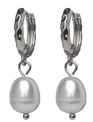 Rhodium Huggie White Pearl