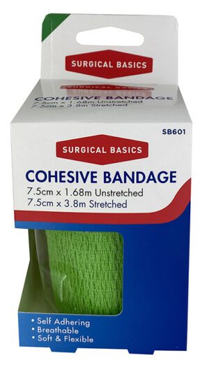 Surgical Basics Self Adherent Cohesive Bandage Green (7.5cmx1.68m Unstretched)