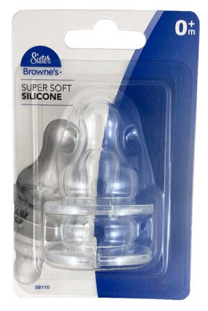 Sister Brownes Teat Silicone Slow Flow 0-3 Months 2 Pack