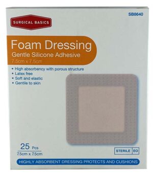Surgical Basics Foam Dressing With Silicone Adhesive 7.5 X 7.5cm 25pk