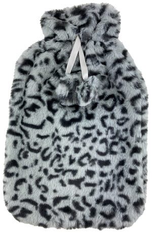 Hot Water Bottle Cover Plush Animal Print Grey - For Standard 2l Bottle