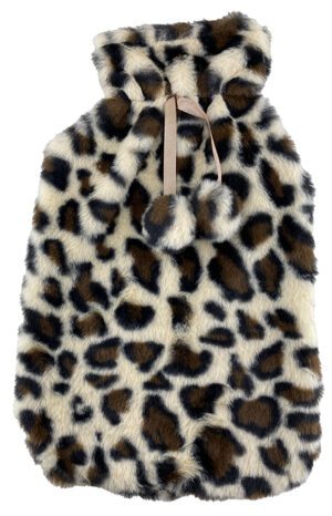 Hot Water Bottle Cover Plush Animal Print Safari Brown - For Standard 2l Bottle