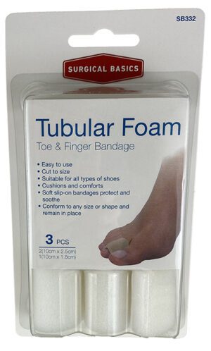 Surgical Basics Tubular Foam Toe & Finger Bandage 3pk (1pc - 1.8cm X 1cm & 2pcs - 2.5cm X 1cm) - Easy Cut To Size