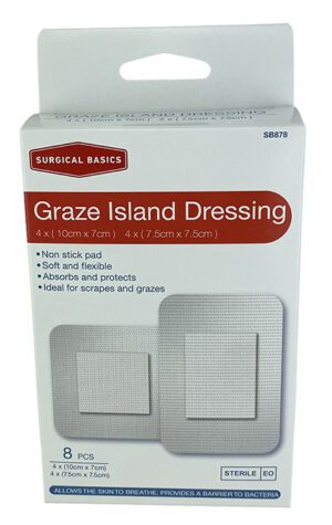 Surgical Basics Graze Dressing 8 Pack 7.5 X 7.5cm & 7 X 10cm