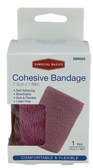 Surgical Basics Self Adherent Cohesive Bandage Pink (7.5cmx1.68m Unstretched)