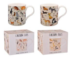 Cartoon Cats & Dogs Mug 2 Asst