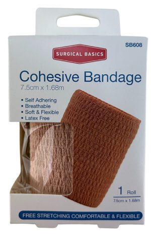 Surgical Basics Self Adherent Cohesive Bandage Tan (7.5cm X 1.68m Unstretched)