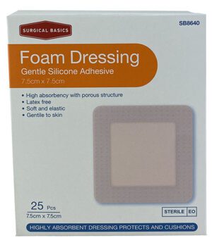 Surgical Basics Foam Dressing With Silicone Adhesive 7.5 X 7.5cm 25pk