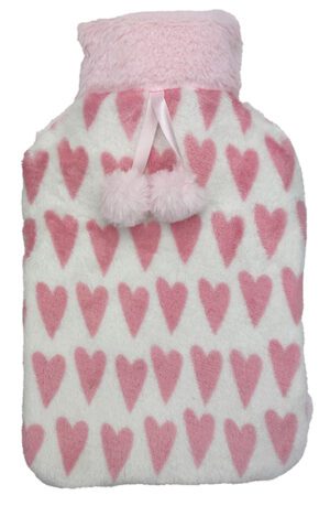 Hot Water Bottle Cover Plush Pink Heart - For 2l Bottle