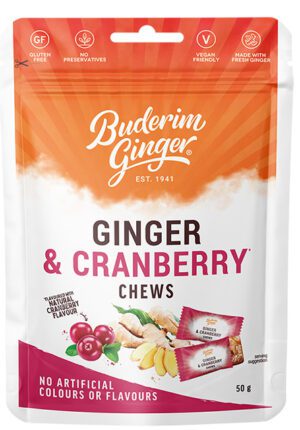 Buderim Ginger Cranberry Chews 50g