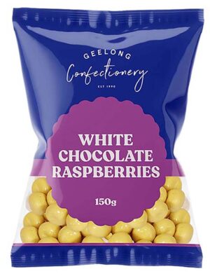 Geelong Confectionery White Chocolate Raspberries 150g