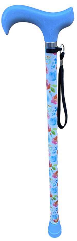 Surgical Basics Walking Stick Light Blue Floral Blue Handle/stopper Adj 72-95cm With Strap